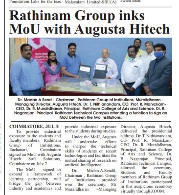 Rathinam College-MoU - Press release