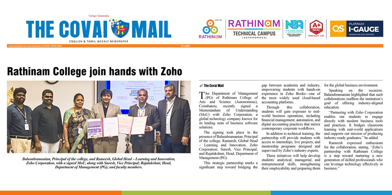 Rathinam College Signs MoU with Zoho Corporation